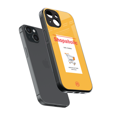 shopaholic back phone cover | glass case for iphone 15