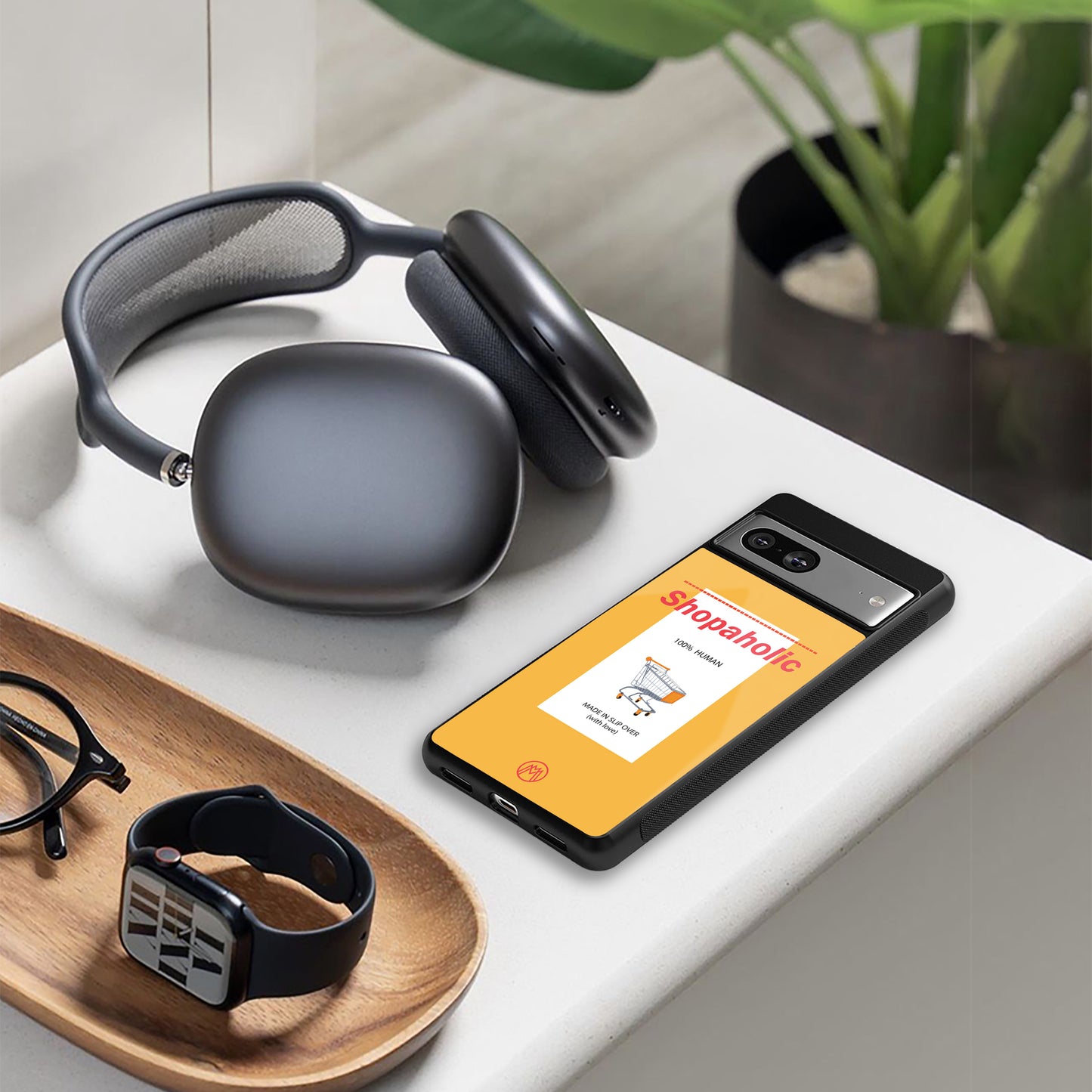 shopaholic back phone cover | glass case for iphone 15 pro