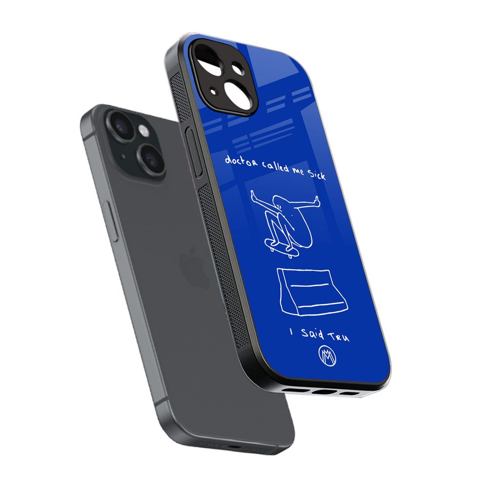 sick skateboarder blue doodle back phone cover | glass case for iphone 13 mini