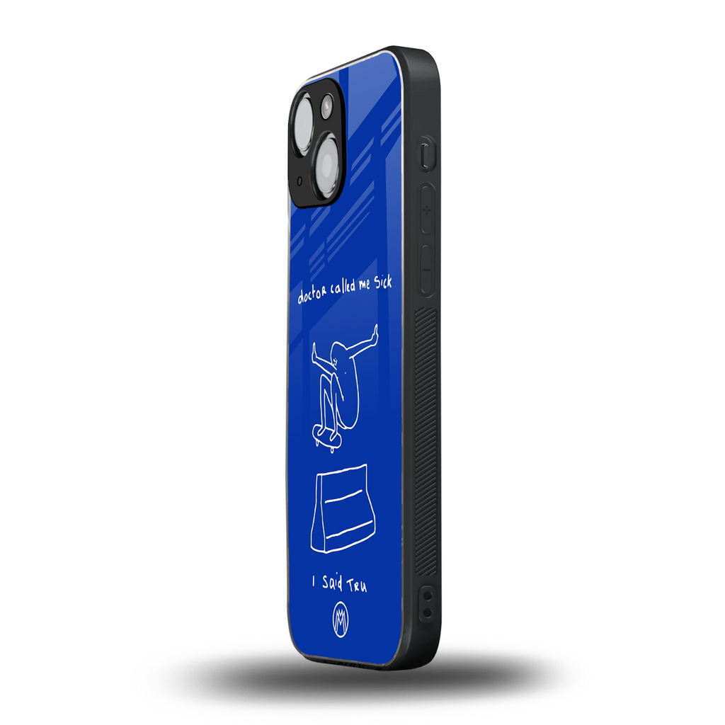 sick skateboarder blue doodle back phone cover | glass case for iphone 13 mini