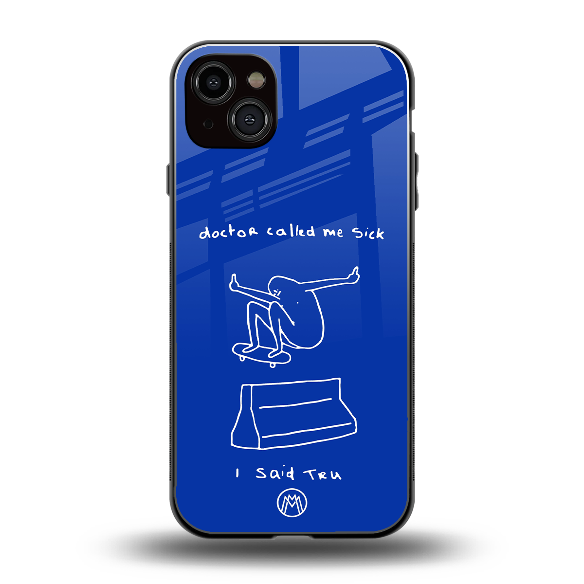 sick skateboarder blue doodle back phone cover | glass case for iphone 15 plus