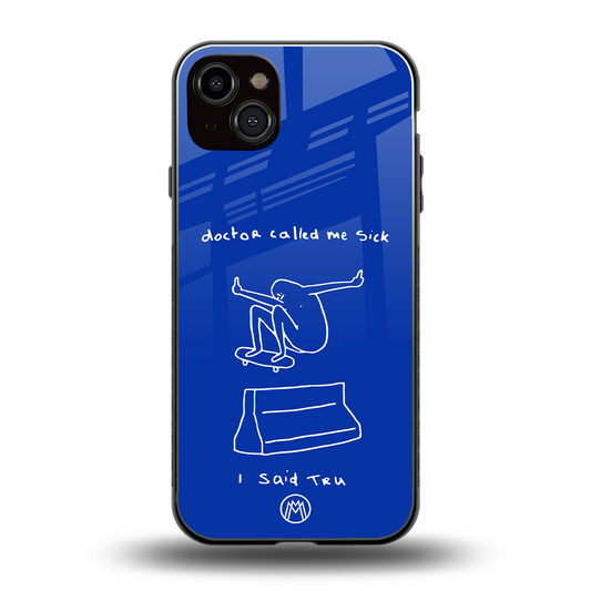 sick skateboarder blue doodle back phone cover | glass case for iphone 15 plus