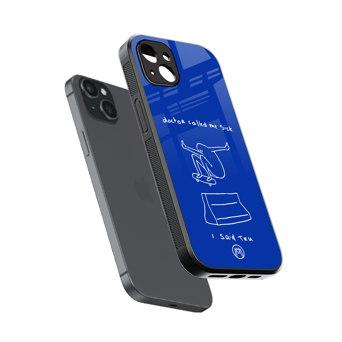 sick skateboarder blue doodle back phone cover | glass case for iphone 15 plus