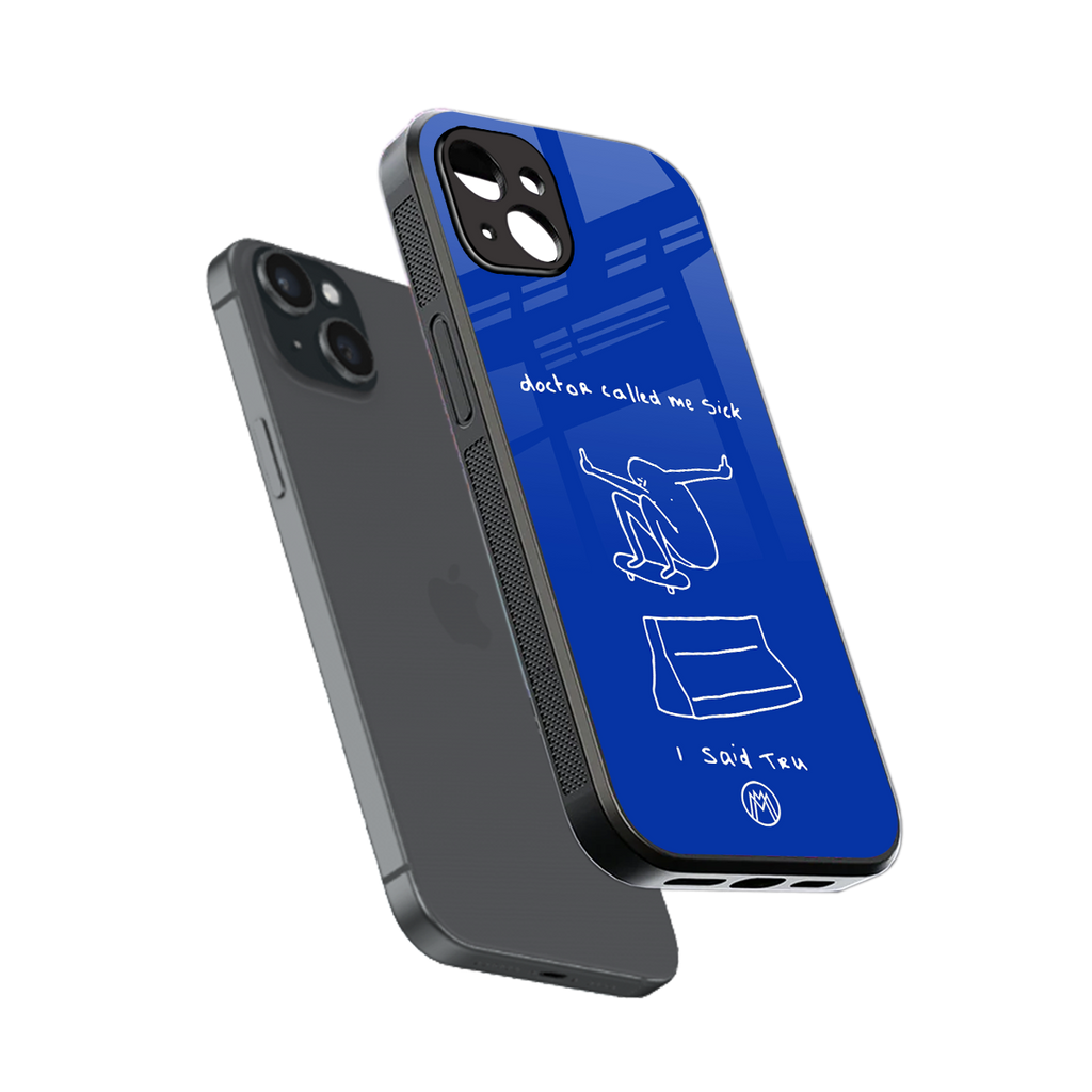 sick skateboarder blue doodle back phone cover | glass case for iphone 14 plus