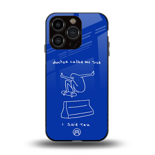 sick skateboarder blue doodle back phone cover | glass case for iphone 14 pro