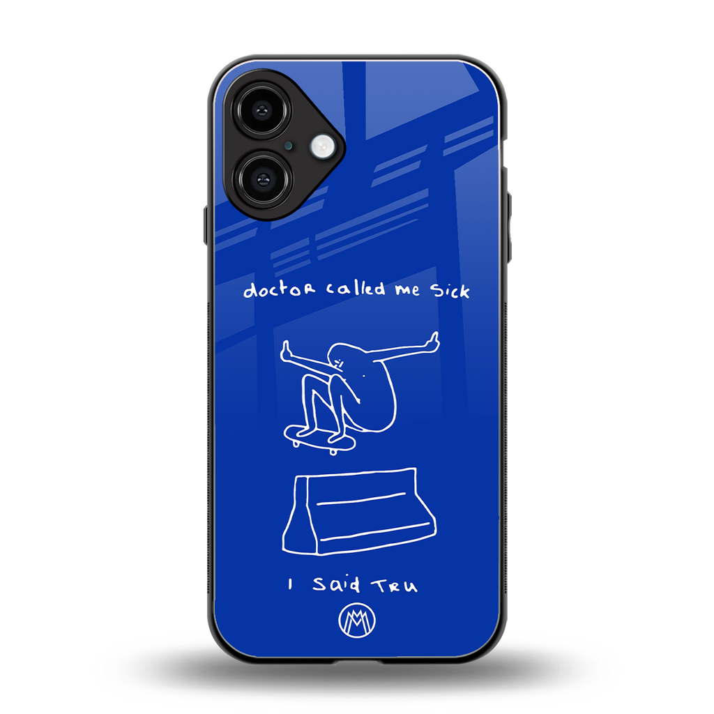sick skateboarder blue doodle back phone cover | glass case for iphone 16 plus