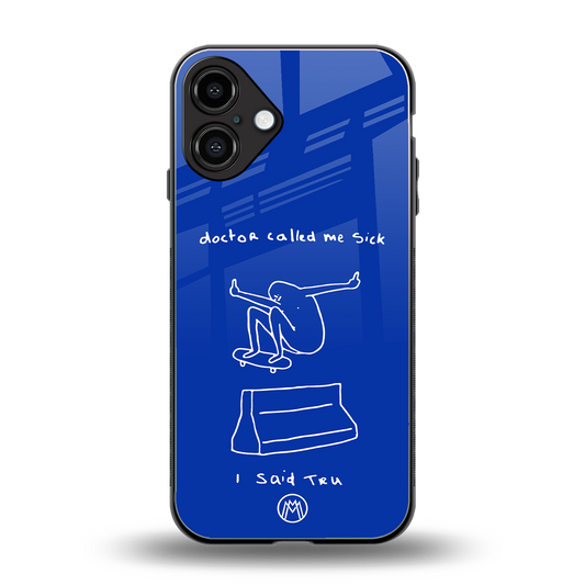 sick skateboarder blue doodle back phone cover | glass case for iphone 16 plus