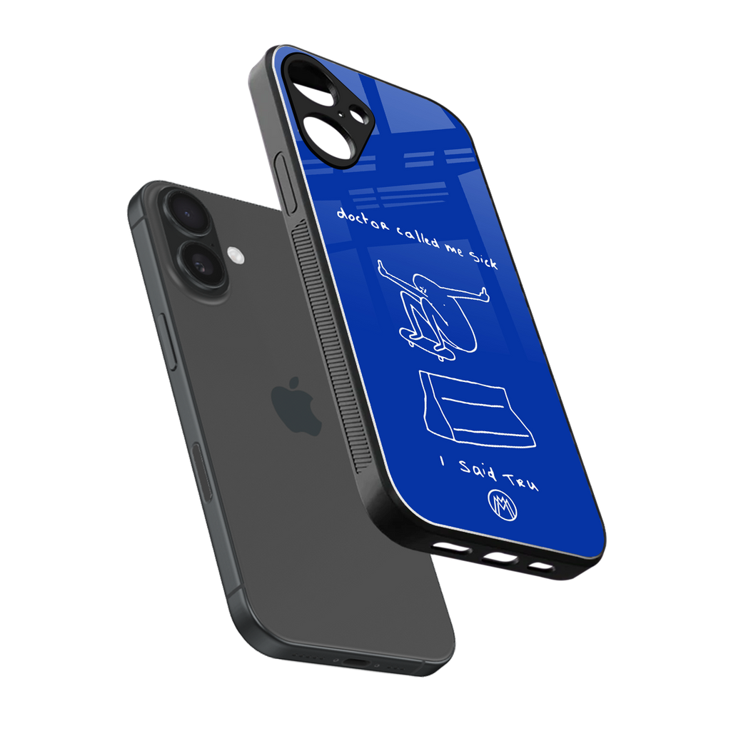 sick skateboarder blue doodle back phone cover | glass case for iphone 16 plus