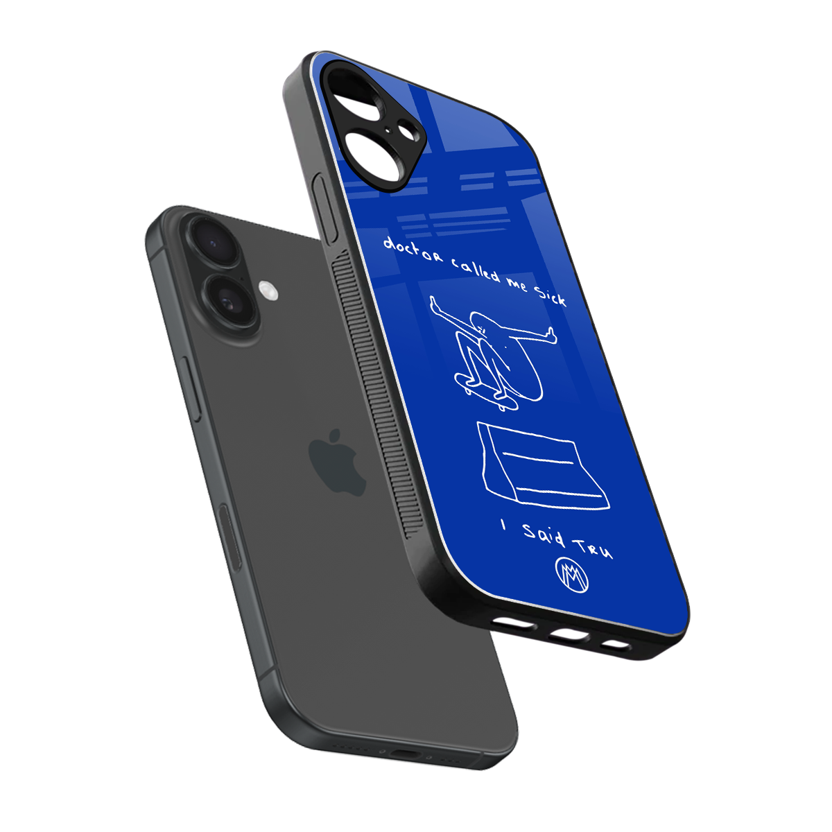 sick skateboarder blue doodle back phone cover | glass case for iphone 16 plus