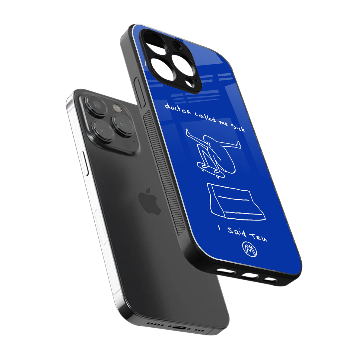 sick skateboarder blue doodle back phone cover | glass case for iphone 16 pro