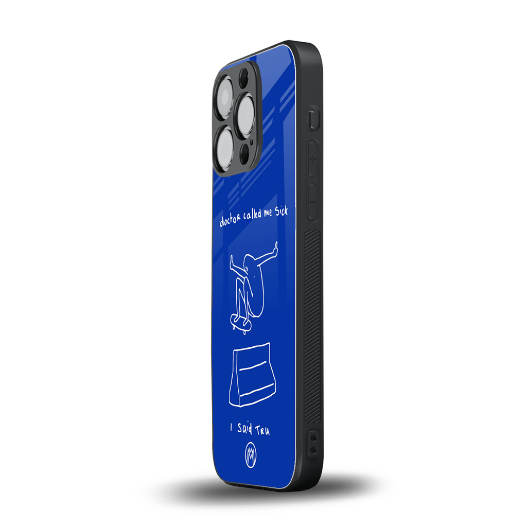 sick skateboarder blue doodle back phone cover | glass case for iphone 16 pro