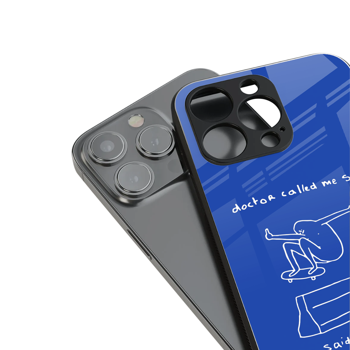 sick skateboarder blue doodle back phone cover | glass case for iphone 16 pro