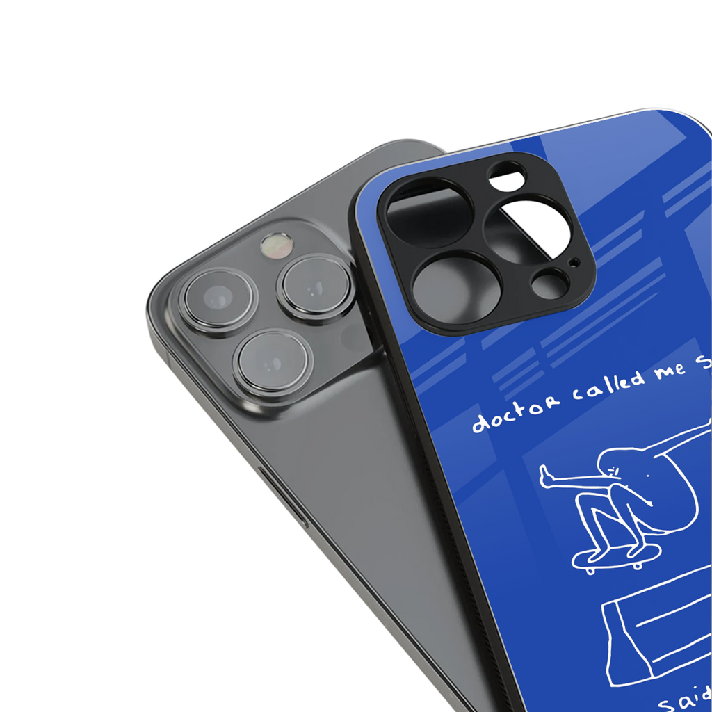 sick skateboarder blue doodle back phone cover | glass case for iphone 16 pro max