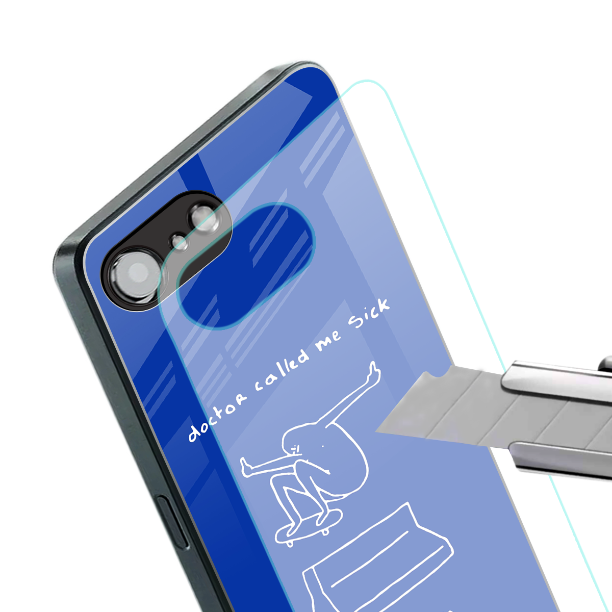 sick skateboarder blue doodle back phone cover | glass case for iphone 16e