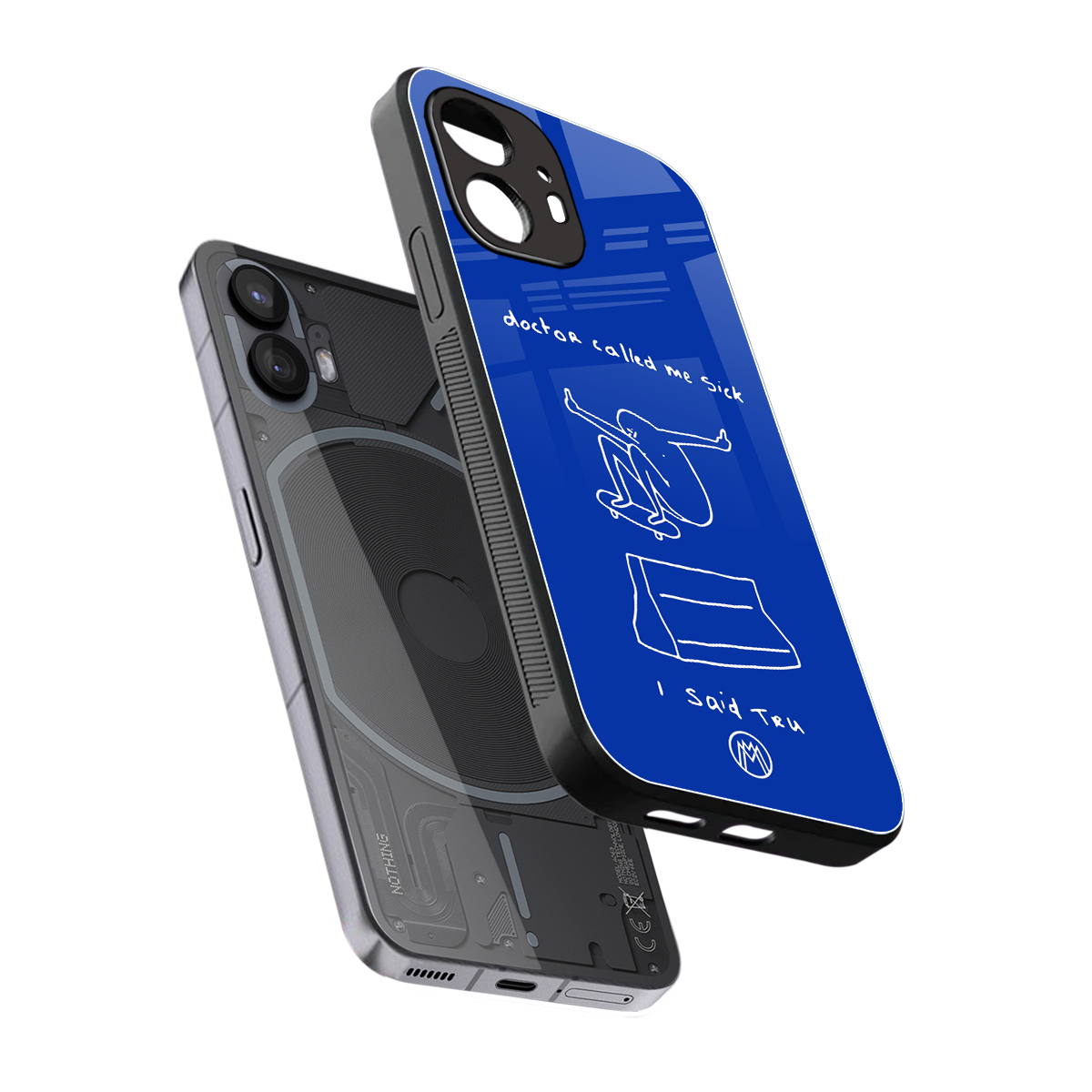 sick skateboarder blue doodle back phone cover | glass case for nothing phone 2