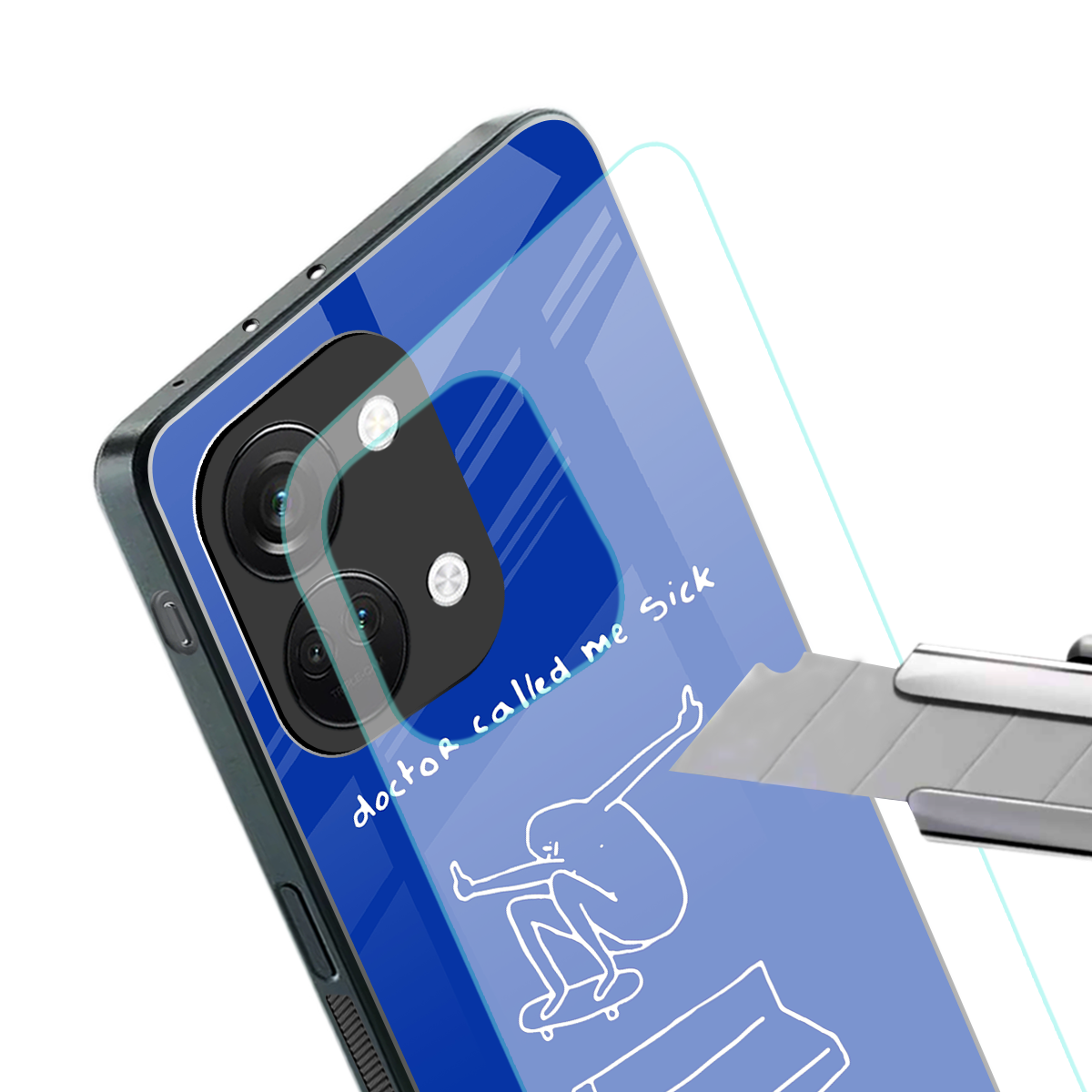 sick skateboarder blue doodle back phone cover | glass case for oneplus nord 3