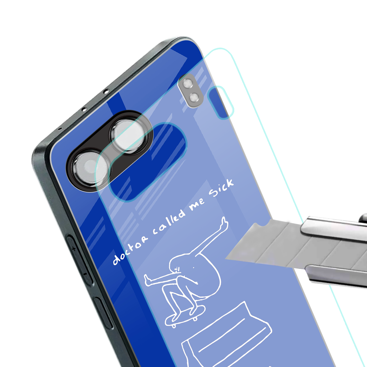 sick skateboarder blue doodle back phone cover | glass case for oneplus nord 4