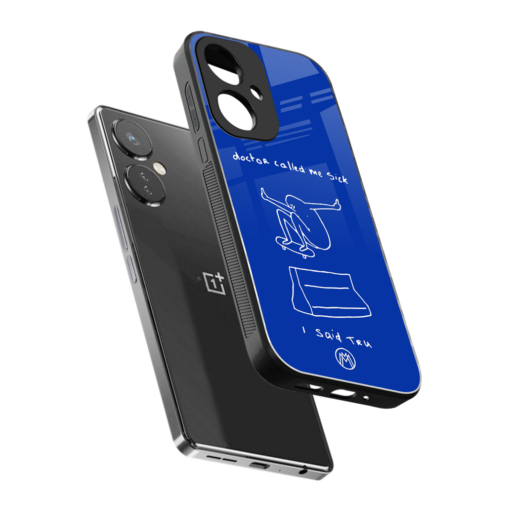 sick skateboarder blue doodle back phone cover | glass case for oneplus nord ce 3