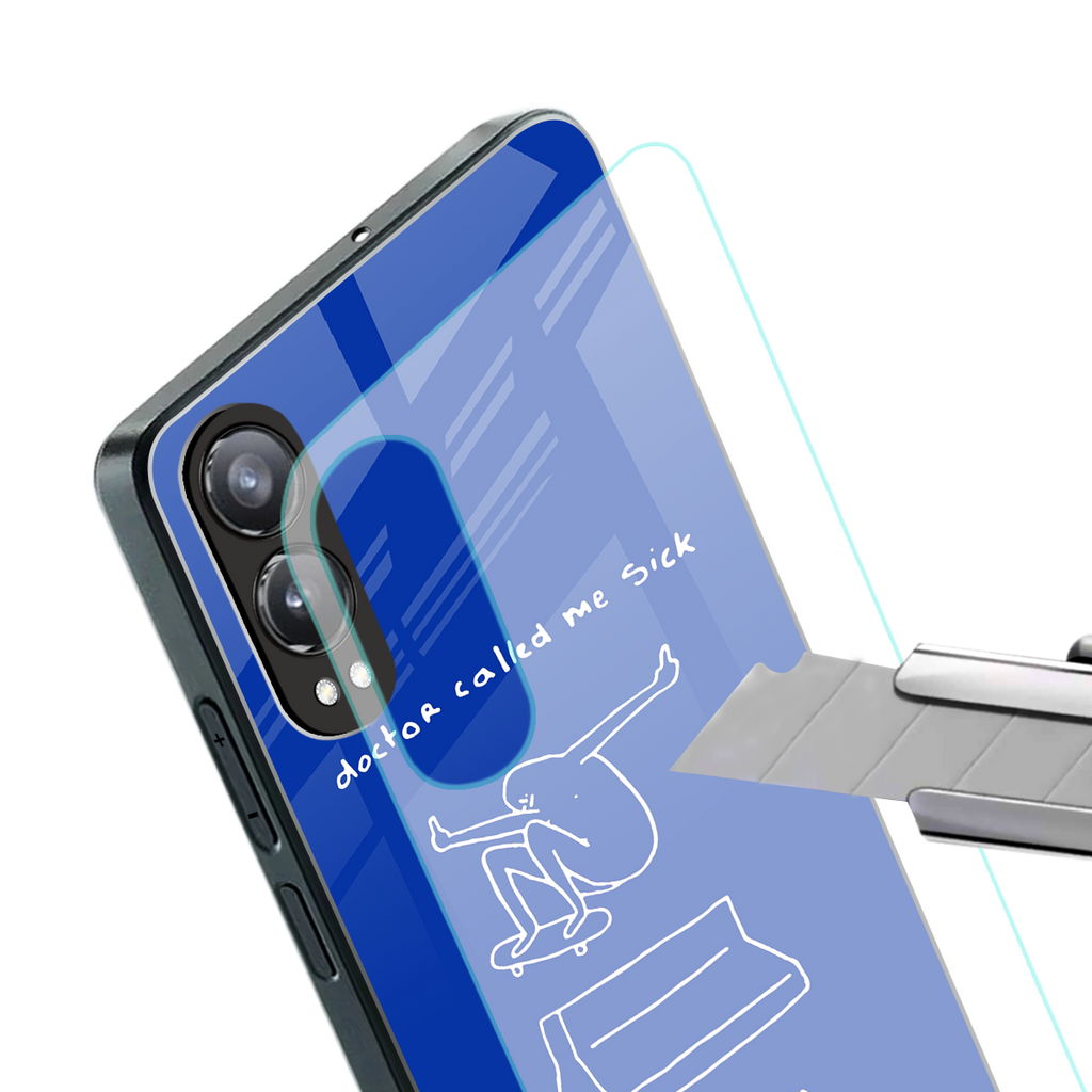 sick skateboarder blue doodle back phone cover | glass case for oneplus nord ce 4 lite