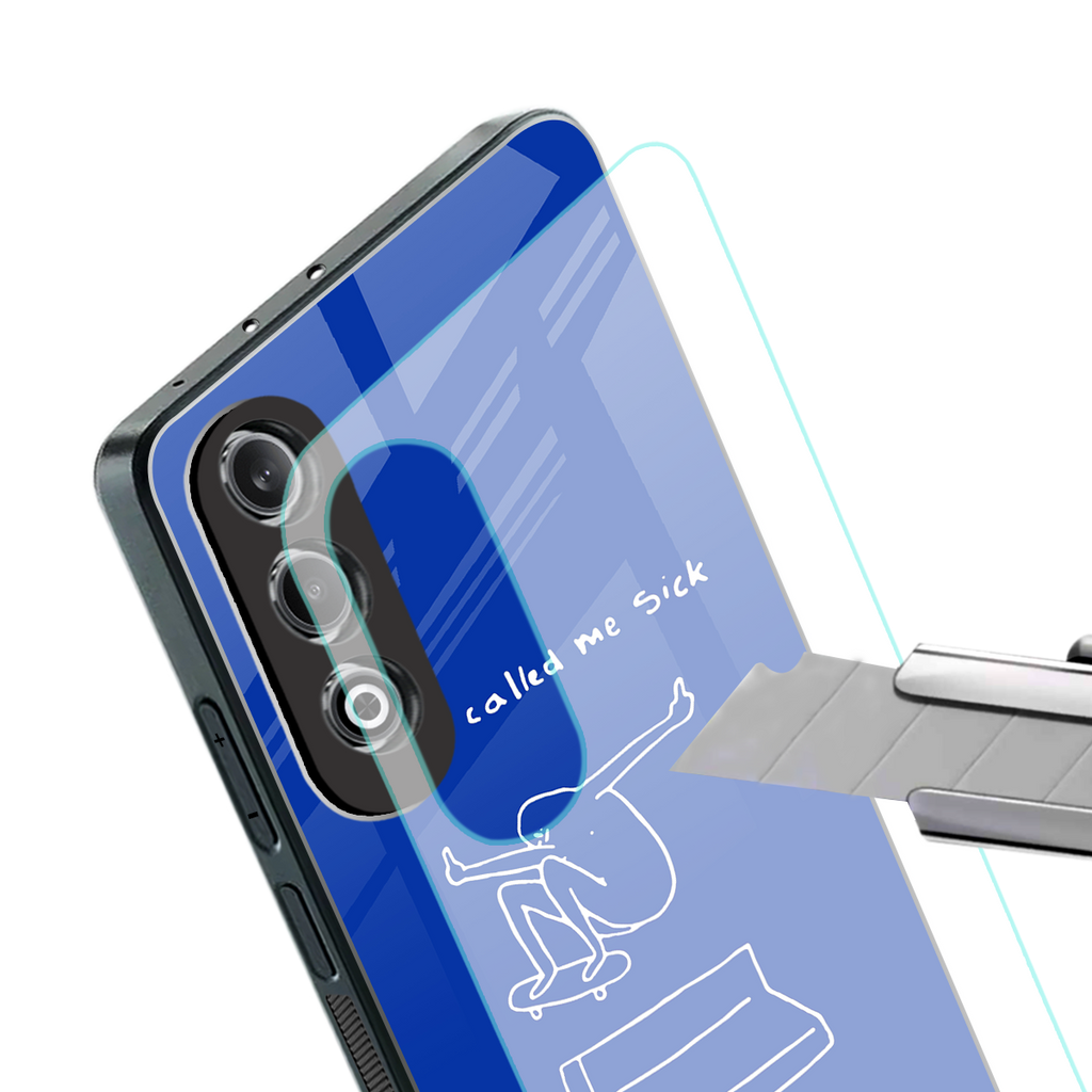 sick skateboarder blue doodle back phone cover | glass case for oneplus nord ce 4