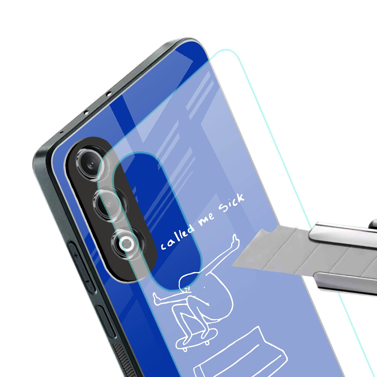 sick skateboarder blue doodle back phone cover | glass case for oneplus nord ce 4