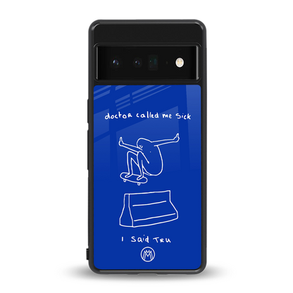 sick skateboarder blue doodle back phone cover | glass case for google pixel 6 pro