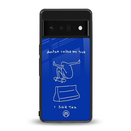 sick skateboarder blue doodle back phone cover | glass case for google pixel 6 pro