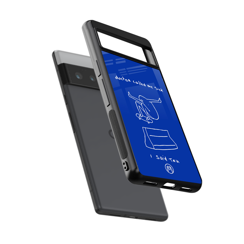 sick skateboarder blue doodle back phone cover | glass case for google pixel 6 pro
