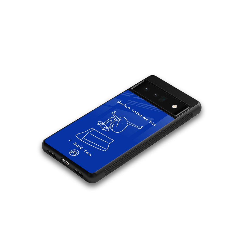 sick skateboarder blue doodle back phone cover | glass case for google pixel 6 pro