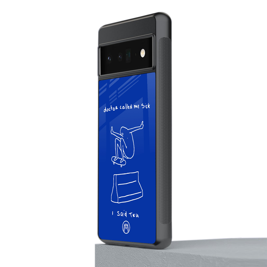 sick skateboarder blue doodle back phone cover | glass case for google pixel 6 pro