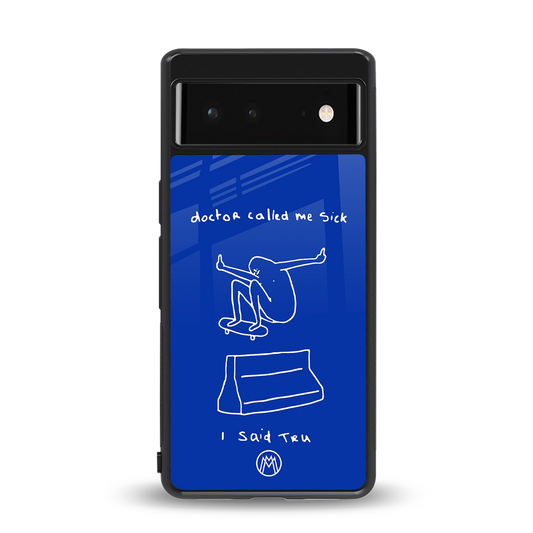 sick skateboarder blue doodle back phone cover | glass case for Google Pixel 6A