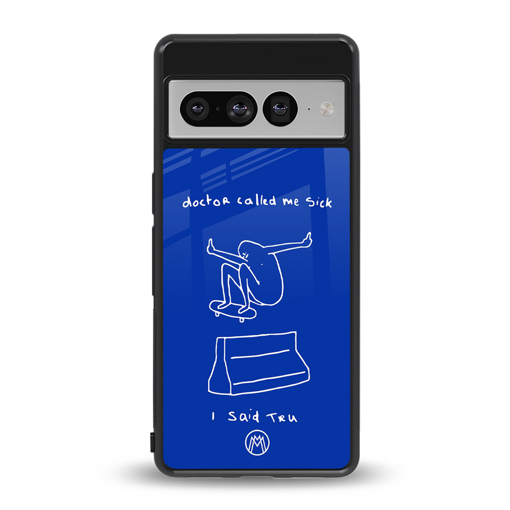 sick skateboarder blue doodle back phone cover | glass case for google pixel 7 pro