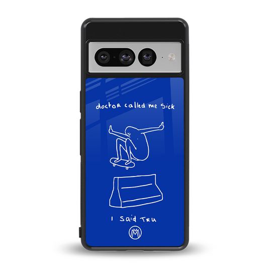 sick skateboarder blue doodle back phone cover | glass case for google pixel 7 pro