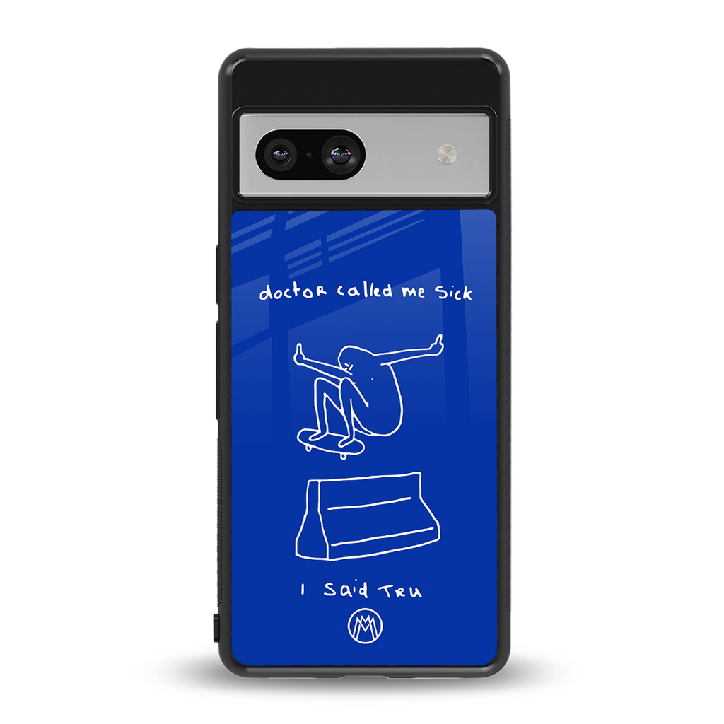 sick skateboarder blue doodle back phone cover | glass case for Google Pixel 7