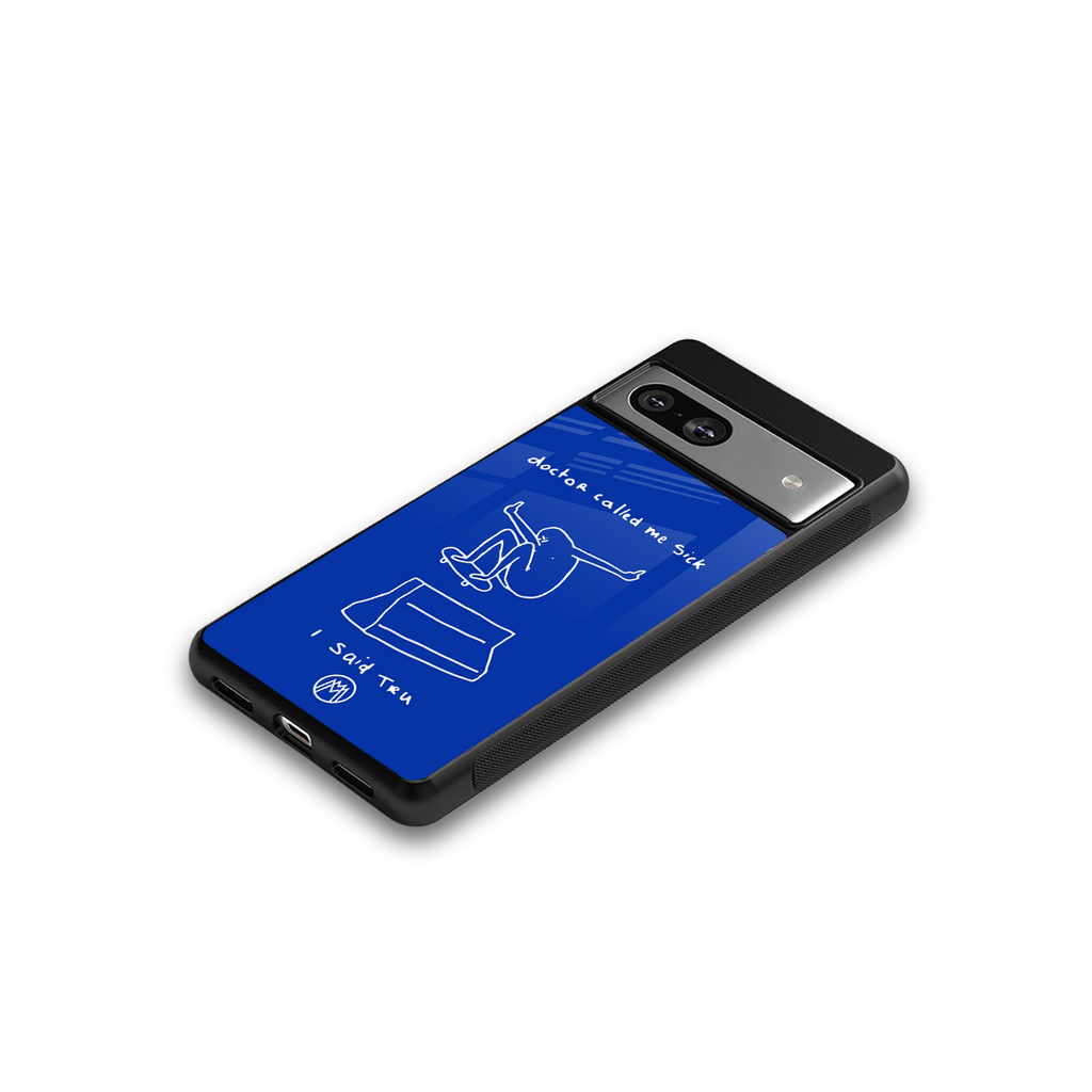 sick skateboarder blue doodle back phone cover | glass case for Google Pixel 7