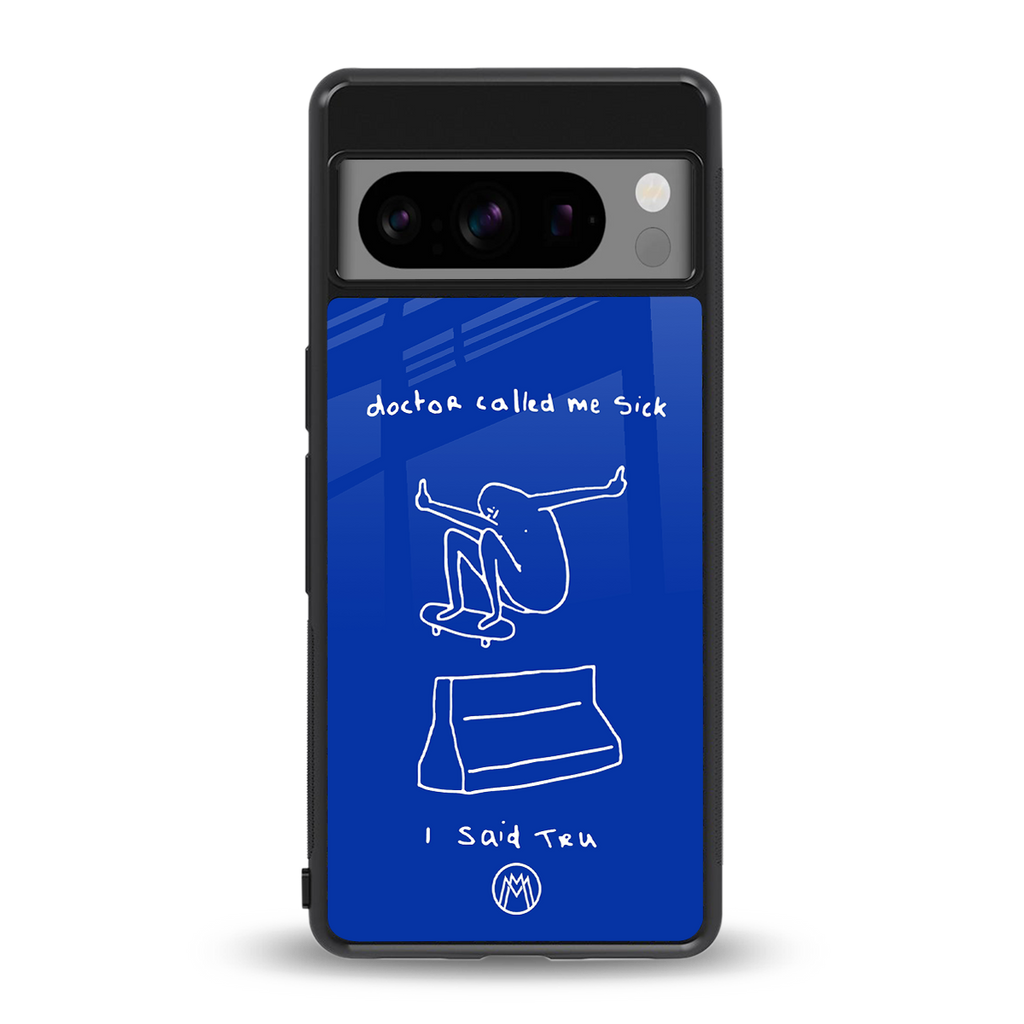 sick skateboarder blue doodle back phone cover | glass case for google pixel 8 pro