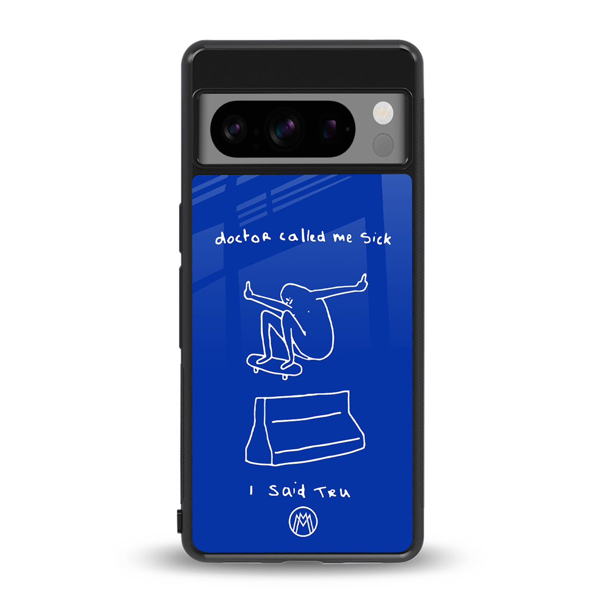 sick skateboarder blue doodle back phone cover | glass case for google pixel 8 pro