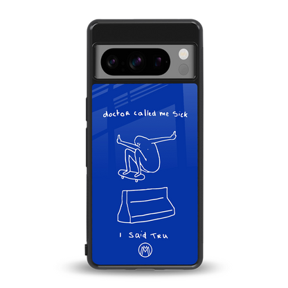 sick skateboarder blue doodle back phone cover | glass case for google pixel 8 pro