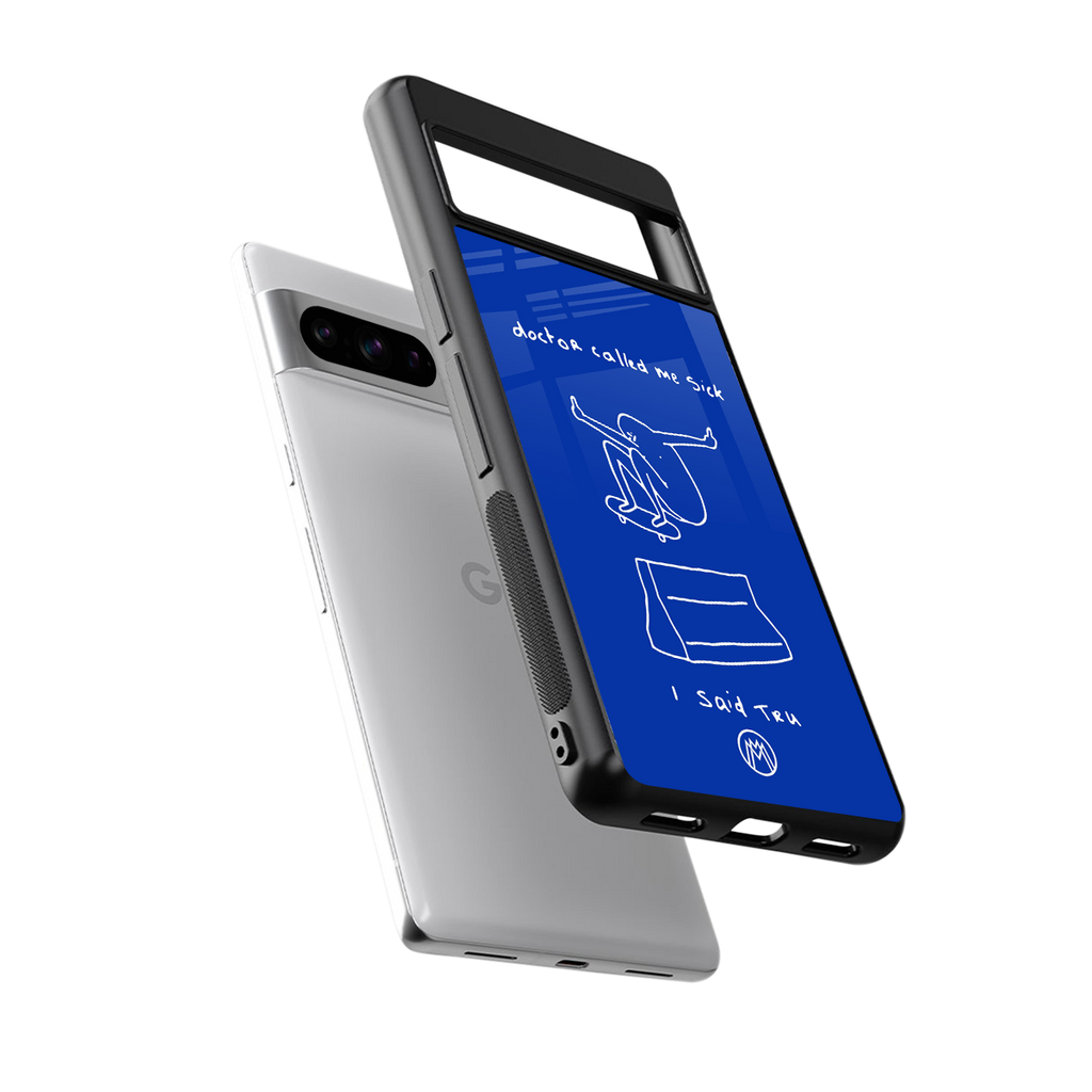 sick skateboarder blue doodle back phone cover | glass case for google pixel 8 pro