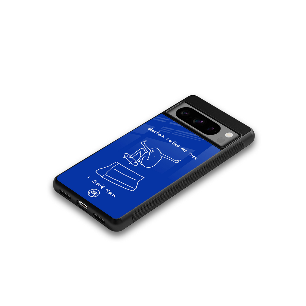 sick skateboarder blue doodle back phone cover | glass case for google pixel 8 pro