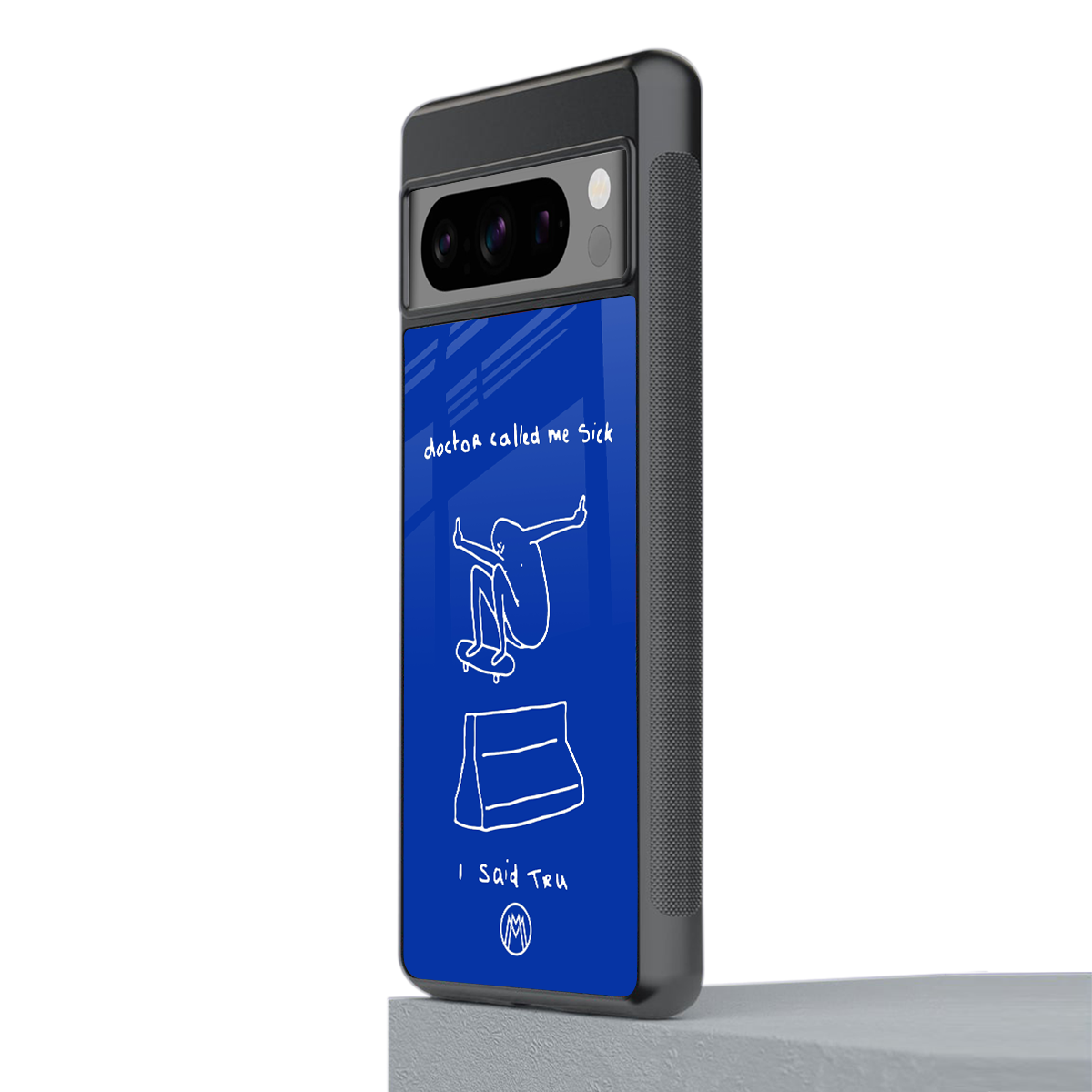 sick skateboarder blue doodle back phone cover | glass case for google pixel 8 pro