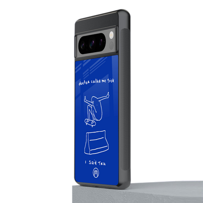 sick skateboarder blue doodle back phone cover | glass case for google pixel 8 pro