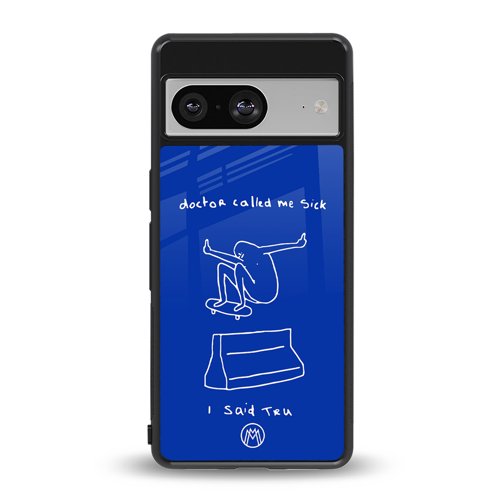 sick skateboarder blue doodle back phone cover | glass case for Google Pixel 8