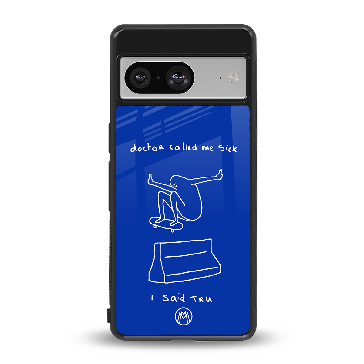 sick skateboarder blue doodle back phone cover | glass case for Google Pixel 8