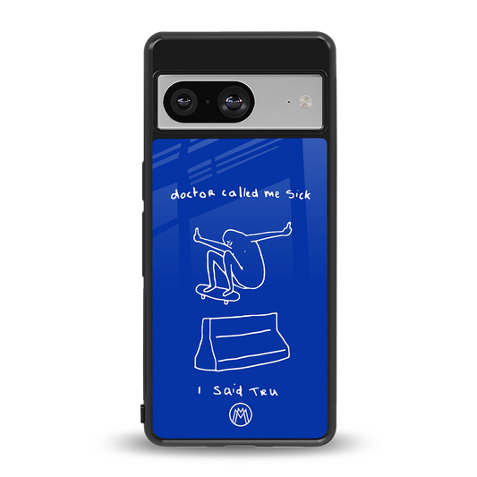 sick skateboarder blue doodle back phone cover | glass case for Google Pixel 8