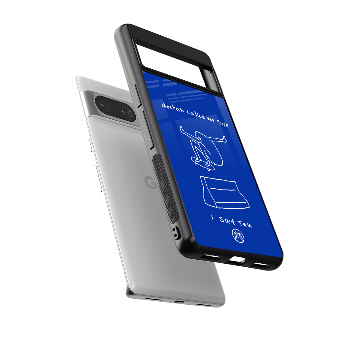 sick skateboarder blue doodle back phone cover | glass case for Google Pixel 8