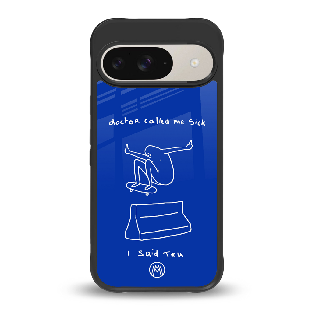 sick skateboarder blue doodle back phone cover | glass case for google pixel 9