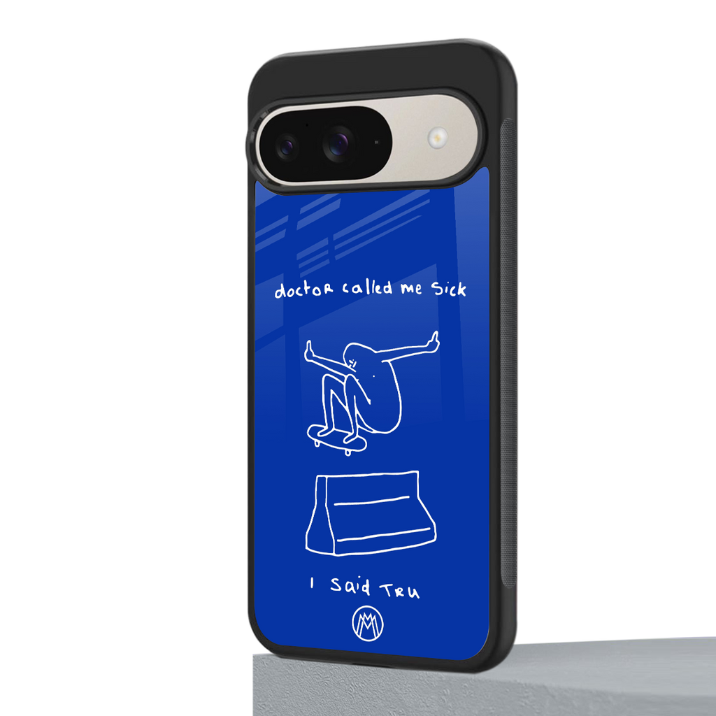 sick skateboarder blue doodle back phone cover | glass case for google pixel 9