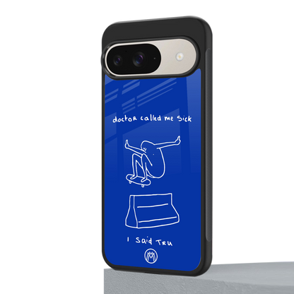 sick skateboarder blue doodle back phone cover | glass case for google pixel 9