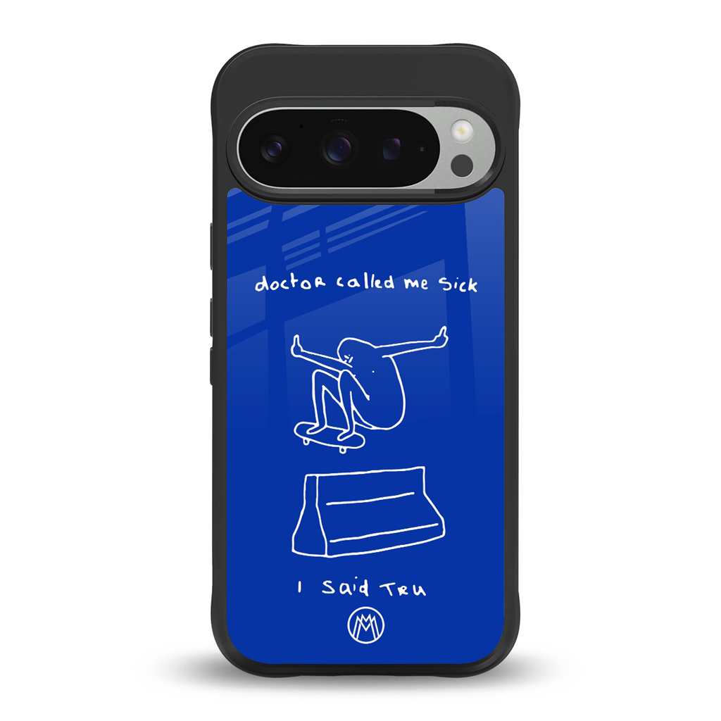 sick skateboarder blue doodle back phone cover | glass case for google pixel 9 pro